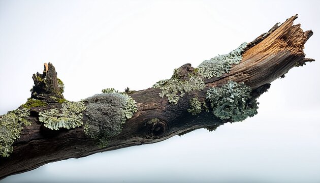 old cracked branch lichen covered wood