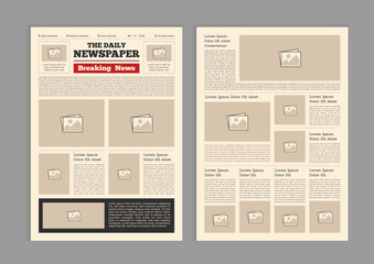 Graphical layout newspaper template. Editable magazine design or vintage old newspaper template