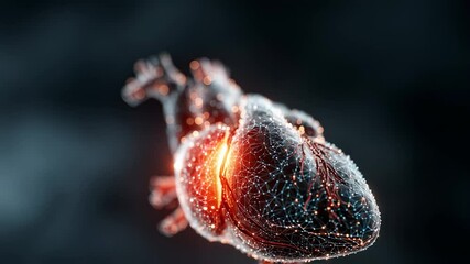 Human Heart animation, cardiology animation with glowing neon line, the heart's chambers, arteries, and veins - Powered by Adobe