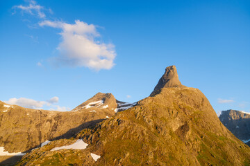 Mountain landscape. Nature in Norway. Panoramic view of wild Norway. Landscape in summer time. A place for rock climbing and trekking. Scandinavia.