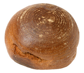 Round loaf of rye bread with a distinctive pattern on the crust. Isolated background
