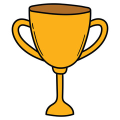 Hand drawn cartoon gold trophy on white background.