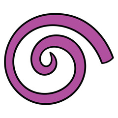 Hand drawn cartoon purple spiral line on white background.