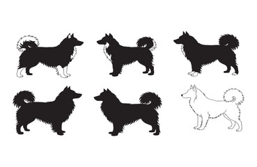 Collection of Elegant Dog Silhouettes Black and White Nordic Spitz Breeds