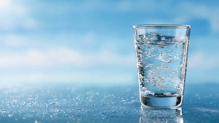 透明感ある水とグラスの清涼感