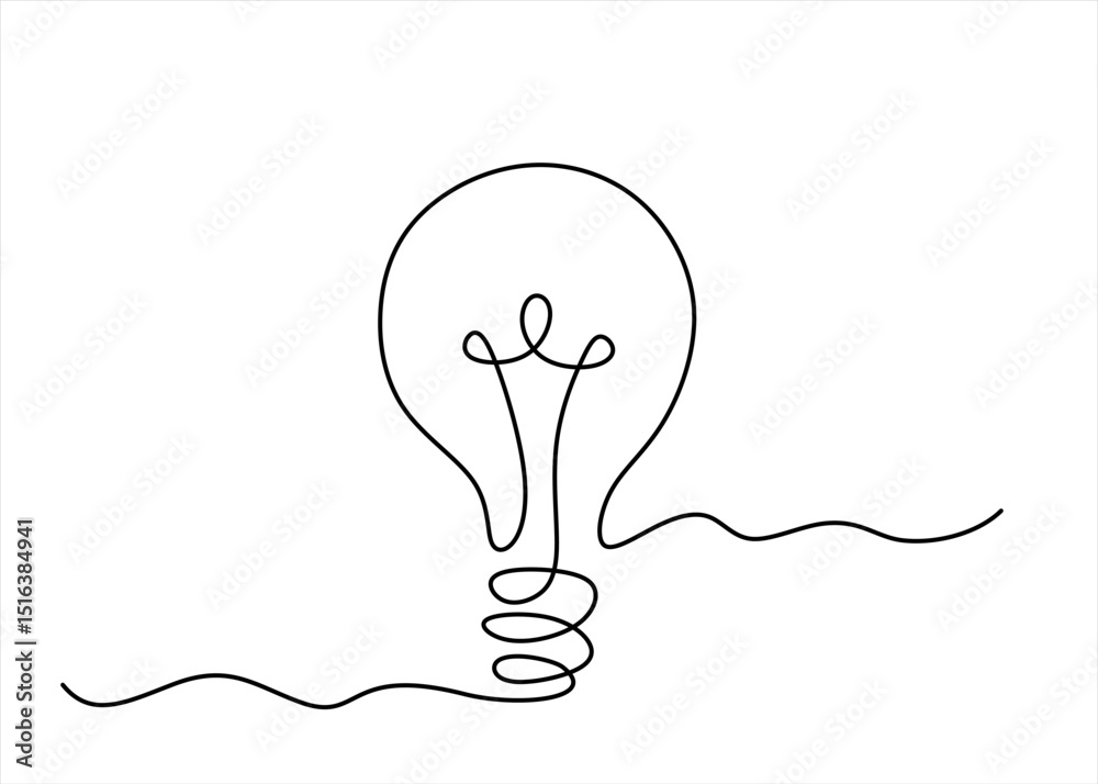 Fototapete hand drawn. light bulb continuous one line drawing. lightbulb in simple linear style. idea, brainsto