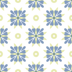 Blue and yellow floral damask vintage seamless pattern with decorative flowers. Floral background. Textile rapport.