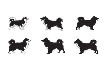 Collection of Six Husky Dog Silhouettes Black and White Vector Illustrations for Design Projects