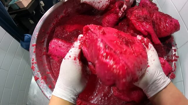 Pork legs mixed with beetroot sauce