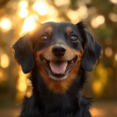 Happy dog in golden light