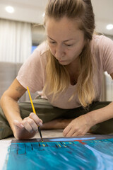 Female Artist Painting at Home