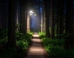 Misty forest path at night (1)