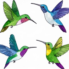 Generated image  colorful hummingbirds isolated resource elements