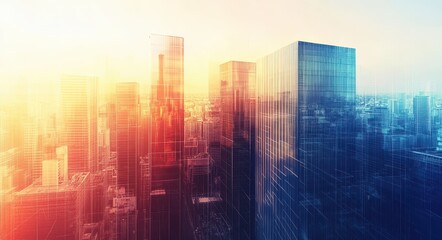 Obraz premium Urban Silhouette: Linear Architectural Sketch of a City Skyline with Vignetting Effect