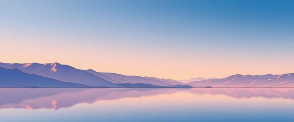 Obraz premium Subtle line art depicting tranquil hills, minimalist sky, serene lake , design, sketch