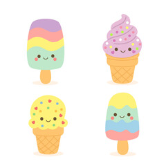 Cute cartoon ice cream and popsicle characters with smiling faces. 
Perfect for kids’ designs, summer themes, and fun digital content.