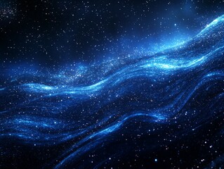 Obraz premium Celestial cosmic art with textured nebula-like surface blending into starry deep space background, illuminated by ethereal blue hues, vibrant star points and intricate granular