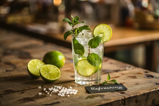 Refreshing mojito cocktail with lime and mint