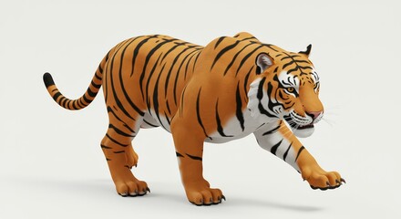 Fototapeta premium Striking Bengal Tiger 3D Render: Majestic Predator in Motion