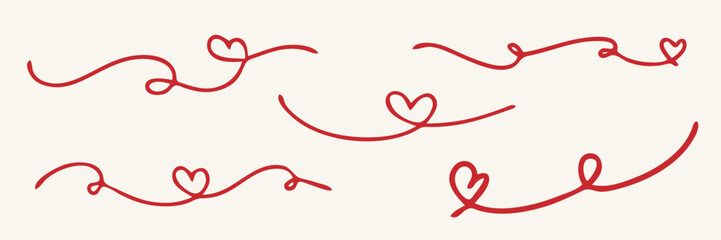 Hand sketch drawing red line heart, Love doodle isolated on white background - Vector illustration