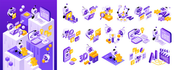 AI Tools Isometric Element Collection and Illustration