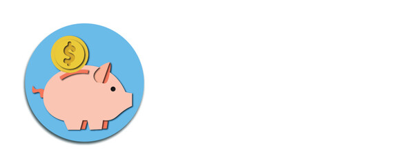 piggy bank money saver with golden dollar coin papercut illustration background with copyspace, Paper cut decorations for financial planning cutout design backdrop with negative space