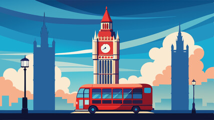 London big ben bus travel illustration sightseeing tourism art