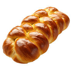 Golden braided challah bread loaf isolated on transparent background