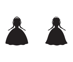 Elegant Princess Silhouettes Bridal Gown, Crown, Fairytale Illustration