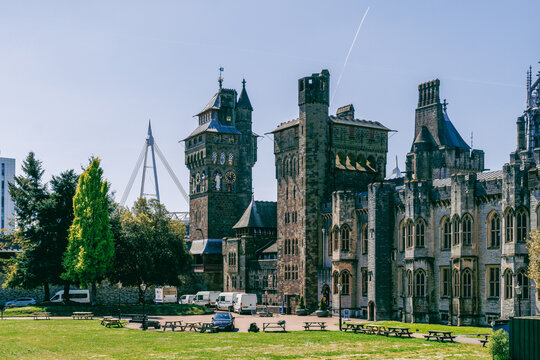 Cardiff Castle and Principality Stadium, Wales.
