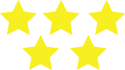 Vector art of five yellow stars are arranged to represent a top rating isolated on white background