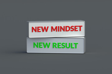 New mindset, result words on blocks. Motivational phrase. Mentality progress. Limitless possibilities. Creative vision. Business concept. 3d render