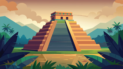 Illustrated maya pyramid landscape background vector graphic