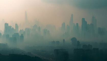 A city skyline obscured by heavy air pollution   -