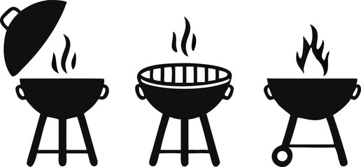 grill, bbq, icon, vector, barbecue, silhouette, smoke, illustration, isolated, pictogram, symbol, background, fire, metal, picnic, party, steak, hot, design, barbeque, black, meal, logo, food, summer,