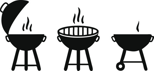 grill, bbq, icon, vector, barbecue, silhouette, smoke, illustration, isolated, pictogram, symbol, background, fire, metal, picnic, party, steak, hot, design, barbeque, black, meal, logo, food, summer,