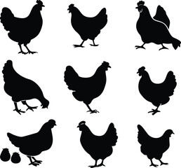 hen chicken icon set. chicken silhouettes, vector Illustration
