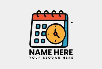 Colorful cartoon style calendar icon with integrated clock showing time management and scheduling. Time and planning concept