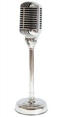 Fototapeta premium Classic Chrome Microphone on Clean White Backdrop for Concert and Broadcasting
