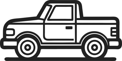 Pickup truck vector line art icon, white background 