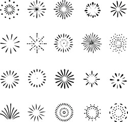 Obraz premium Firework icon set. Petard, stars, festival and event, celebrate and party, happy new year firework, Vector illustration