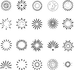 Firework icon set. Petard, stars, festival and event, celebrate and party, happy new year firework, Vector illustration