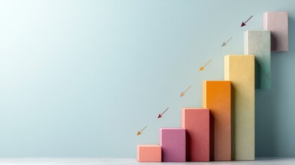 An artistic representation of colorful blocks arranged in an ascending manner, symbolizing growth, progress, and development in a modern, minimalist style.