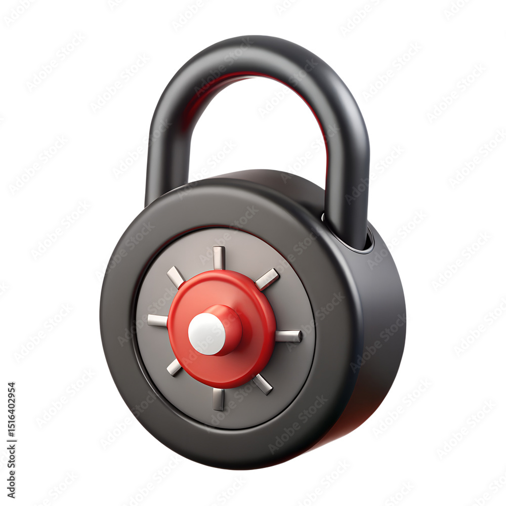 Poster a 3d rendering of a secure combination lock in a plastic-style for cybersecurity and data protection