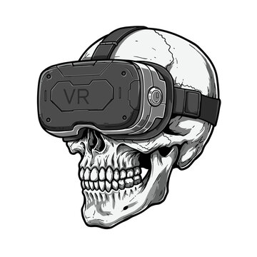 Classic VR Skull &ndash; Futuristic Skeleton Head with Virtual Reality Headset