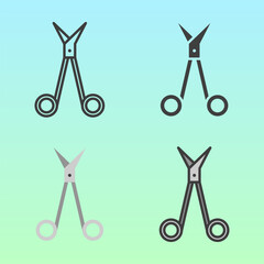 Surgical scissors in line and color styles, representing precision medical instruments, ideal for surgical procedure visuals or healthcare infographics.