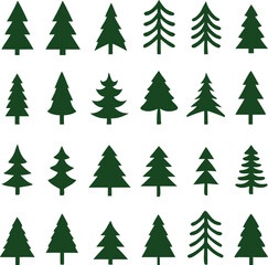 Set of different fir trees. Christmas collection. Vector illustration. Tree Merry Christmas Icon Isolated Vector