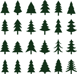 Set of different fir trees. Christmas collection. Vector illustration. Tree Merry Christmas Icon Isolated Vector