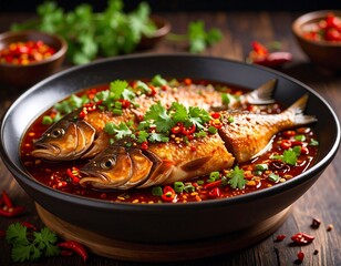 Two fish in a spicy red sauce