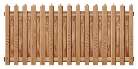 A rustic wooden fence with pointed tops, showcasing a natural wood grain texture. Ideal for garden or backyard settings, adding charm and definition to outdoor spaces.